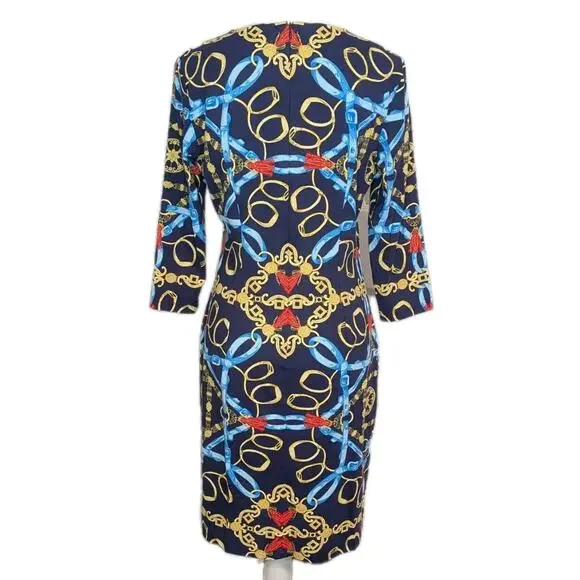 J. McLaughlin Sophia Dress Equestrian Ribbon Chain Size M Catalina Cloth - Picture 2 of 6